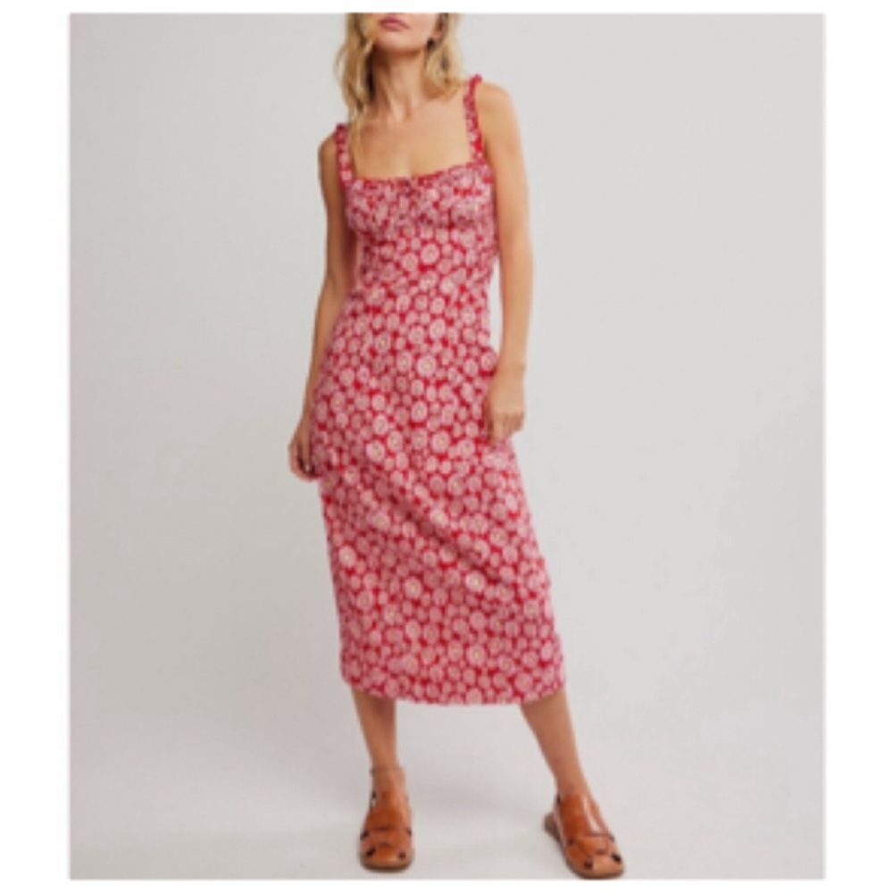 Free People LUCINDA FLORAL PRINT MIDI DRESS SIZE MEDIUM - Picture 2 of 11